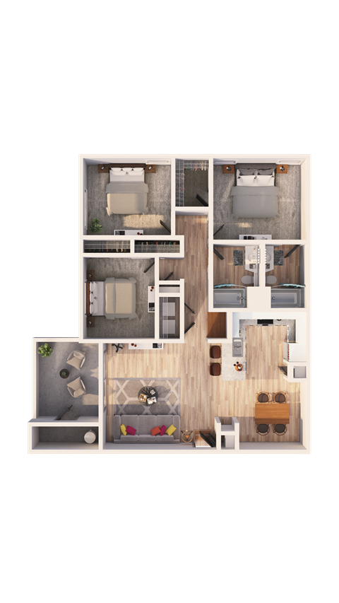 a floor plan of a 3 bedroom apartment